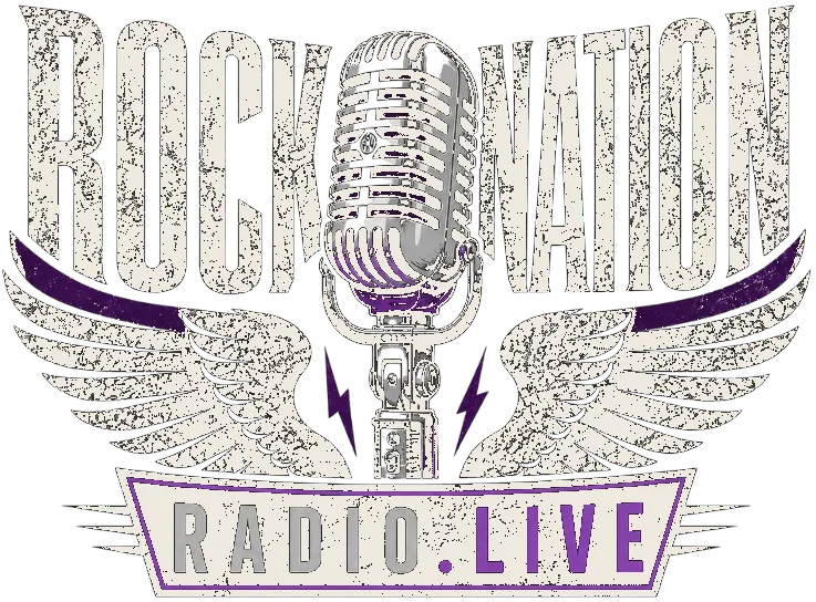 Rock Nation Radio — vintage chrome microphone with wings and purple lightning